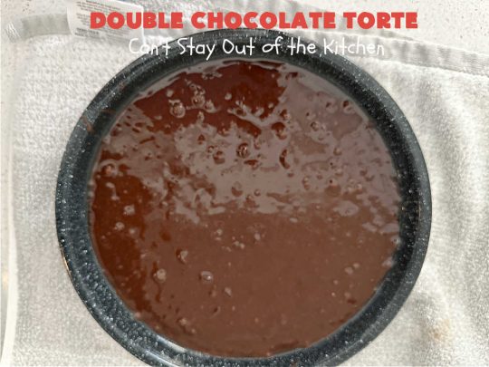 Double Chocolate Torte | Can't Stay Out of the Kitchen | #DoubleChocolateTorte is so rich & decadent, no one will believe it uses only 5 ingredients! The #recipe includes a #brownie box mix & has a #chocolate #ganache made from #ChocolateChips. #WhippedCream or #CoolWhip tops it off beautifully. Great #dessert for company, #holidays or potlucks. #ChocolateDessert #5IngredientRecipe #FiveIngredientDessert #ChocolateTorte