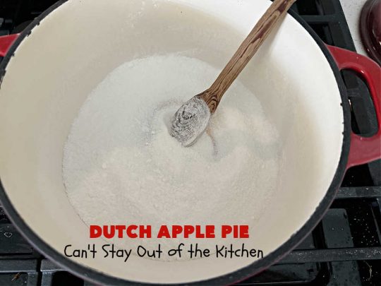 Dutch Apple Pie | Can't Stay Out of the Kitchen | This delicious #ApplePie #recipe is not like traditional #apple #pie with a #HomemadePieCrust. This one uses a crust made with #oatmeal & #BrownSugar. Instead of #cinnamon, this #dessert is flavored with #VanillaExtract. It is sort of the "LazyDay's" way of making #ApplePie! So mouthwatering & delicious & terrific for #holiday or company dinners. #Dutch #DutchApplePie