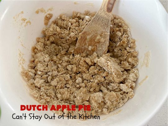 Dutch Apple Pie | Can't Stay Out of the Kitchen | This delicious #ApplePie #recipe is not like traditional #apple #pie with a #HomemadePieCrust. This one uses a crust made with #oatmeal & #BrownSugar. Instead of #cinnamon, this #dessert is flavored with #VanillaExtract. It is sort of the "LazyDay's" way of making #ApplePie! So mouthwatering & delicious & terrific for #holiday or company dinners. #Dutch #DutchApplePie