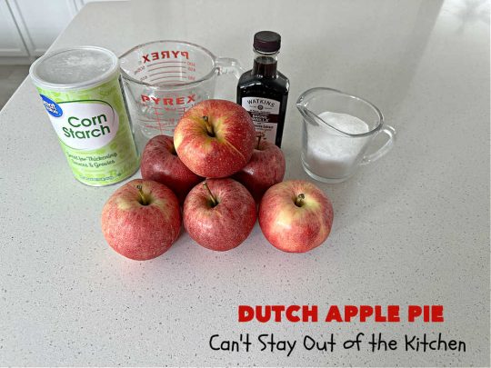 Dutch Apple Pie | Can't Stay Out of the Kitchen | This delicious #ApplePie #recipe is not like traditional #apple #pie with a #HomemadePieCrust. This one uses a crust made with #oatmeal & #BrownSugar. Instead of #cinnamon, this #dessert is flavored with #VanillaExtract. It is sort of the "LazyDay's" way of making #ApplePie! So mouthwatering & delicious & terrific for #holiday or company dinners. #Dutch #DutchApplePie