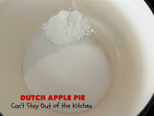 Dutch Apple Pie | Can't Stay Out of the Kitchen | This delicious #ApplePie #recipe is not like traditional #apple #pie with a #HomemadePieCrust. This one uses a crust made with #oatmeal & #BrownSugar. Instead of #cinnamon, this #dessert is flavored with #VanillaExtract. It is sort of the "LazyDay's" way of making #ApplePie! So mouthwatering & delicious & terrific for #holiday or company dinners. #Dutch #DutchApplePie