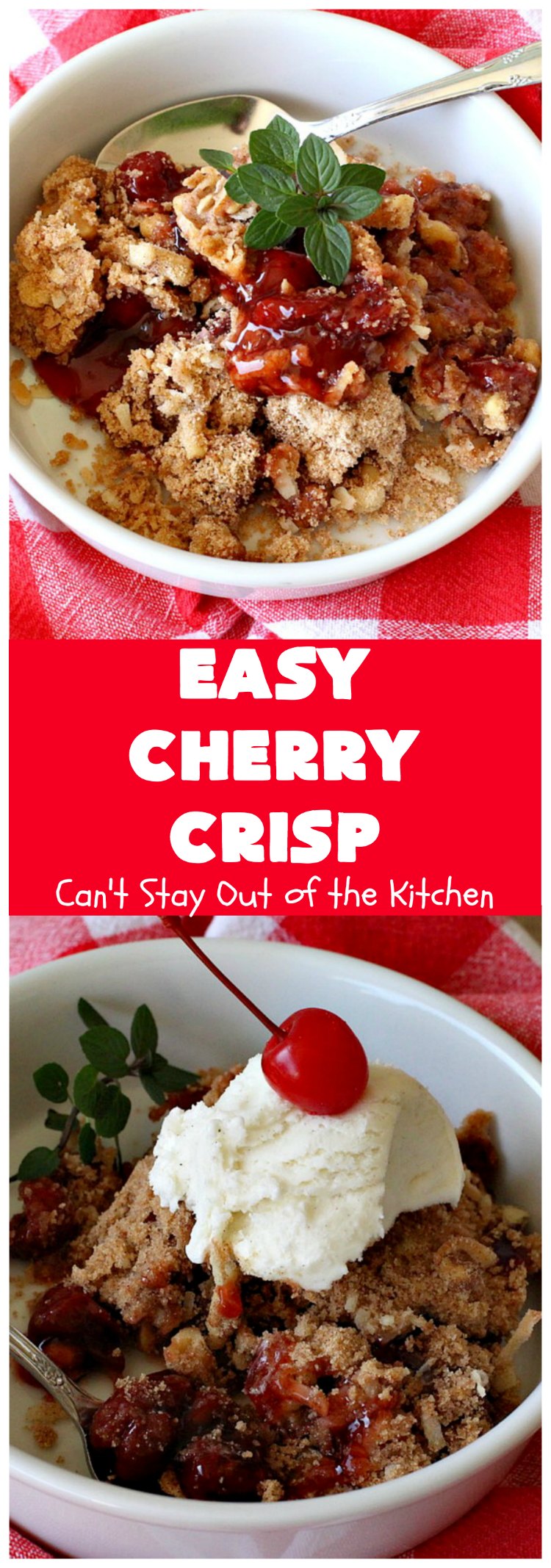 Easy Cherry Crisp| Can't Stay Out of the Kitchen | This scrumptious #dessert is also quick, easy & simple to make. Perfect for company or #ValentinesDay or other #holidays. #cherries #CherryDessert #EasyCherryCrisp