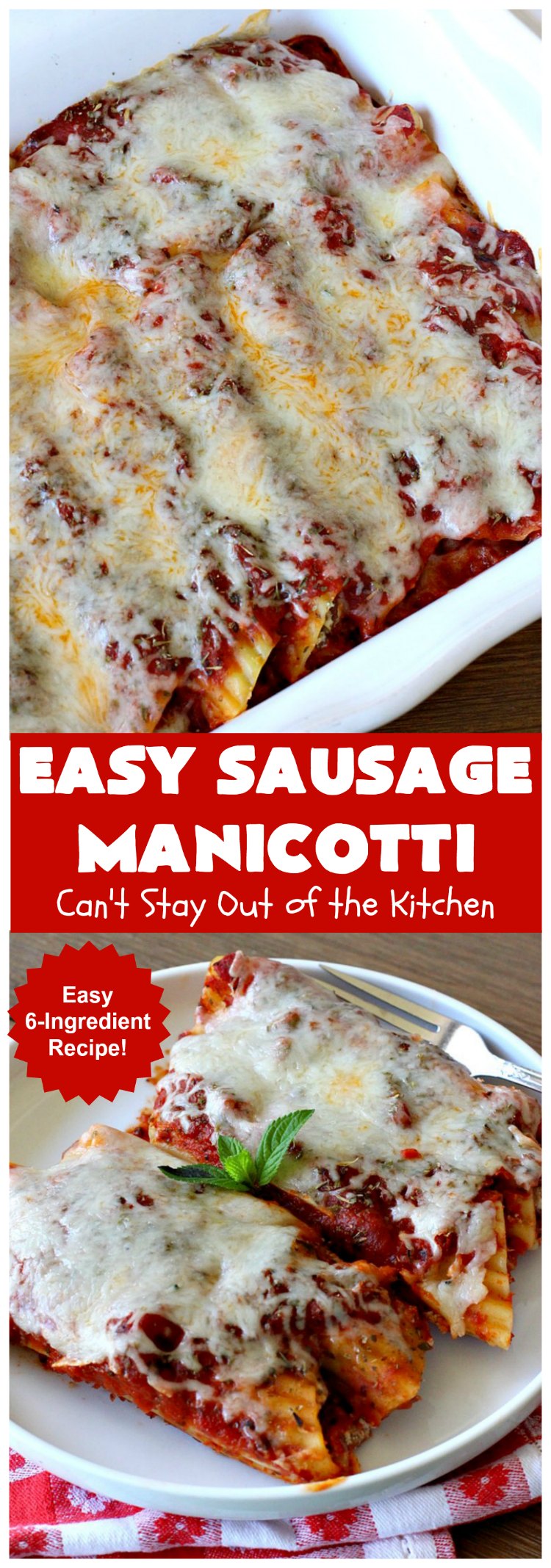 Easy Sausage Manicotti | Can't Stay Out of the Kitchen | this easy 6-ingredient #recipe is fantastic. If you enjoy #pasta this one uses #ItalianSausage, #RicottaCheese & #MozzarellaCheese. Kid-friendly & family approved! #manicotti #EasySausageManicotti