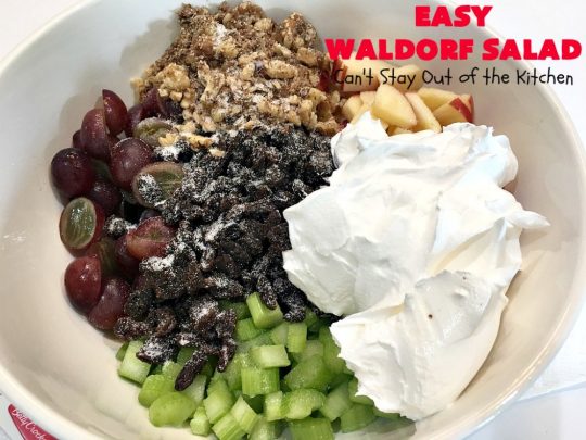 Easy Waldorf Salad | Can't Stay Out of the Kitchen | this luscious #GooseberryPatch #recipe uses #apples, #raisins, #grapes, #celery & #walnuts. This is the perfect #FruitSalad for #Christmas & other #holiday menus. It can be prepared in under 10 minutes. #salad #WaldorfSalad #EasyWaldorfSalad #GlutenFree #HolidaySideDish