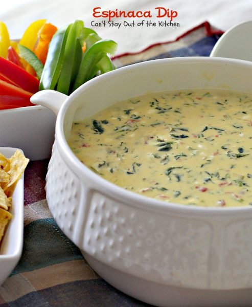 Espinaca Dip | Can't Stay Out of the Kitchen | wonderful Jose Pepper's Grill and Cantina #copycat recipe. This amazing #appetizer is great for #tailgating parties or #holiday entertaining. #Tex-Mex #cheese #spinach