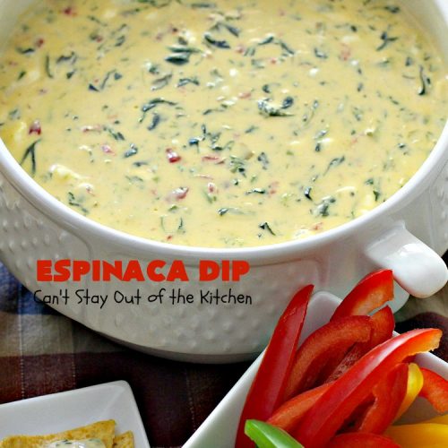 Espinaca Dip | Can't Stay Out of the Kitchen | this fabulous #TexMex #appetizer is perfect for #tailgating parties & potlucks. Everything is dumped in the #crockpot! Jose Peppers Cantina #copycat recipe.