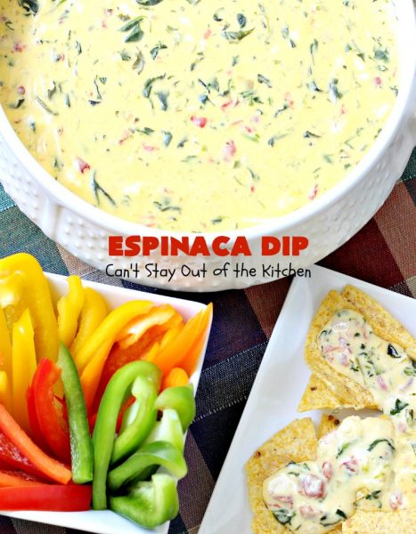 Espinaca Dip | Can't Stay Out of the Kitchen | this fabulous #TexMex #appetizer is perfect for #tailgating parties & potlucks. Everything is dumped in the #crockpot! Jose Peppers Cantina #copycat recipe.