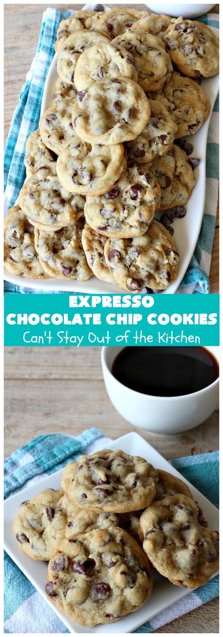 Expresso Chocolate Chip Cookies | Can't Stay Out of the Kitchen | these heavenly #cookies use #Expresso #ChocolateChips! They are rich, decadent & divine. Every bite will have your mouth watering. #chocolate #ChocolateDessert #holiday #tailgating #HolidayDessert #ChristmasCookieExchange #coffee #ExpressoChocolateChipCookies