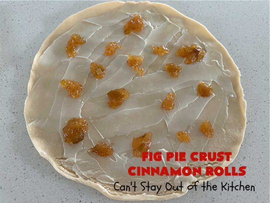 Fig Pie Crust Cinnamon Rolls | Can't Stay Out of the Kitchen | these outrageous #CinnamonRolls contain #FigPreserves & have such outstanding scrumptious flavor! These easy #RollUps use only #5Ingredients & can be quickly whipped up for any #breakfast or #brunch buffet. #holiday #fig #HolidayBreakfast #PieCrustCinnamonRolls #PieCrust #FigPieCrustCinnamonRolls