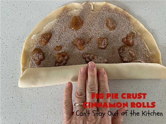 Fig Pie Crust Cinnamon Rolls | Can't Stay Out of the Kitchen | these outrageous #CinnamonRolls contain #FigPreserves & have such outstanding scrumptious flavor! These easy #RollUps use only #5Ingredients & can be quickly whipped up for any #breakfast or #brunch buffet. #holiday #fig #HolidayBreakfast #PieCrustCinnamonRolls #PieCrust #FigPieCrustCinnamonRolls