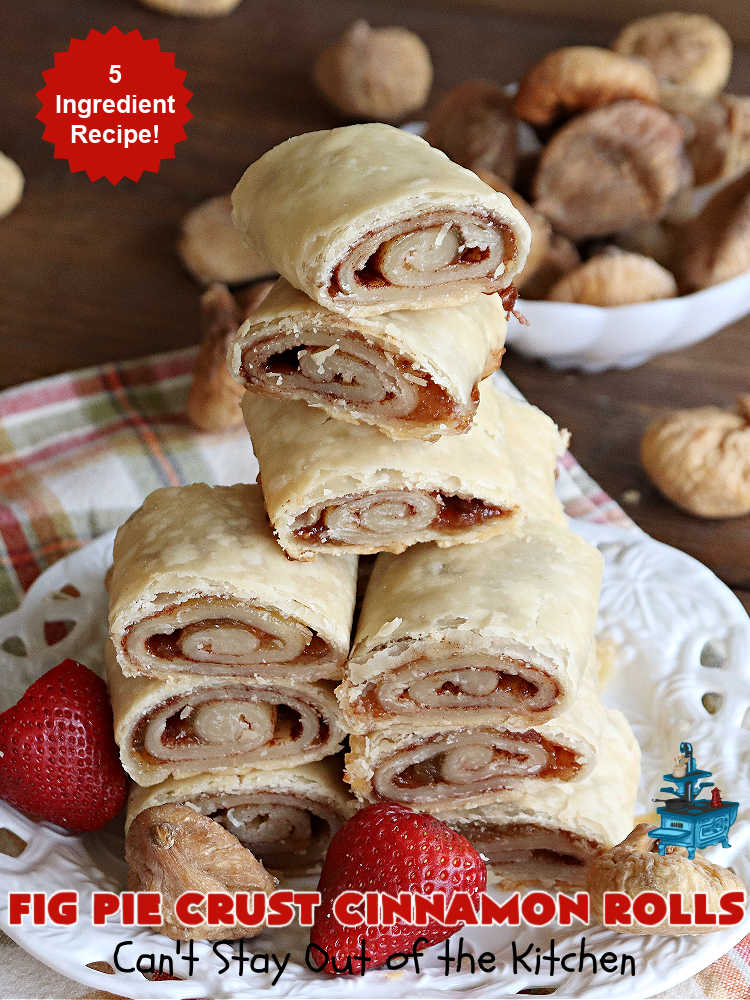 Fig Pie Crust Cinnamon Rolls | Can't Stay Out of the Kitchen | these outrageous #CinnamonRolls contain #FigPreserves & have such outstanding scrumptious flavor! These easy #RollUps use only #5Ingredients & can be quickly whipped up for any #breakfast or #brunch buffet. #holiday #fig #HolidayBreakfast #PieCrustCinnamonRolls #PieCrust #FigPieCrustCinnamonRolls