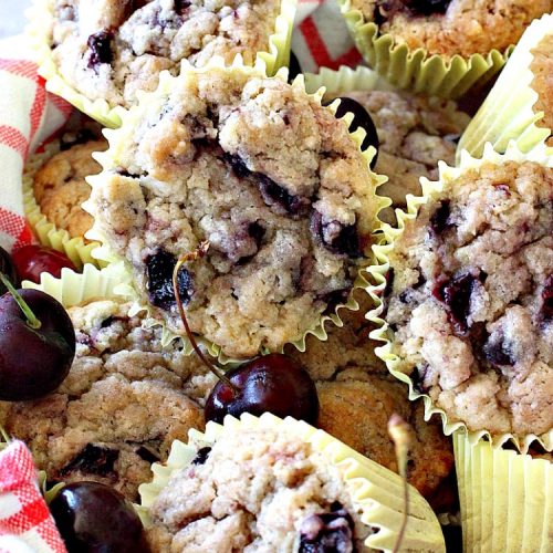 Fresh Cherry Muffins | Can't Stay Out of the Kitchen | these luscious #cherry #muffins are out of this world! They're terrific for a #holiday #breakfast. Every bite will have you drooling! #cherrymuffins #holidaybreakfast