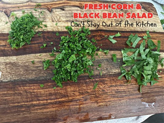 Fresh Corn and Black Bean Salad | Can't Stay Out of the Kitchen | this fantastic #CornSalad #recipe is chocked full of fresh #veggies. It has a simple #OliveOil & #BalsamicVinegar #SaladDressing. This sensational #salad is a real winner & perfect for #summer #potlucks, #picnics, #FamilyReunions or #BackyardBarbecues. #Healthy, #LowCalorie & #GlutenFree. #corn #BlackBeans #tomatoes, #cucumber #BellPeppers #avocados #FetaCheese #FreshCornAndBlackBeanSalad