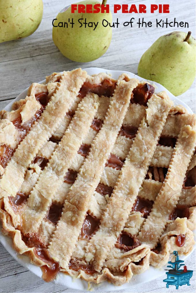 Fresh Pear Pie | Can't Stay Out of the Kitchen | this fabulous #dessert is made with fresh #pears & is so delicious it's swoon-worthy! Every bite will rock your world. We served it for #Thanksgiving but it's great for any #holiday or family dinner. #HolidayDessert #PearDessert #FreshPearPie