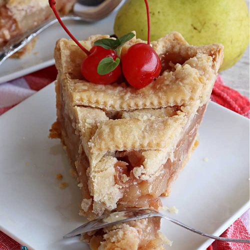 Fresh Pear Pie | Can't Stay Out of the Kitchen | this fabulous #dessert is made with fresh #pears & is so delicious it's swoon-worthy! Every bite will rock your world. We served it for #Thanksgiving but it's great for any #holiday or family dinner. #HolidayDessert #PearDessert #FreshPearPie