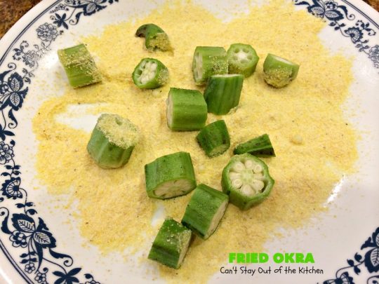 Fried Okra | Can't Stay Out of the Kitchen | this fantastic #Southern-style indulgence is a terrific side dish for steak, chicken or pork chops. This pan-fried version is #Vegan, #GlutenFree & incredibly easy. #FriedOkra #SideDish