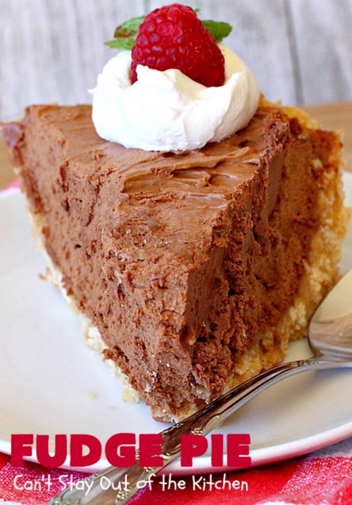 Fudge Pie | Can't Stay Out of the Kitchen | this amazing #ChocolatePie is rich, decadent and absolutely divine! Every bite will have you drooling. It's terrific for company or #holidays like #Easter or #MothersDay. #Pie #FudgePie #chocolate #HolidayDessert #EasterDessert #MothersDayDessert #FudgeDessert 