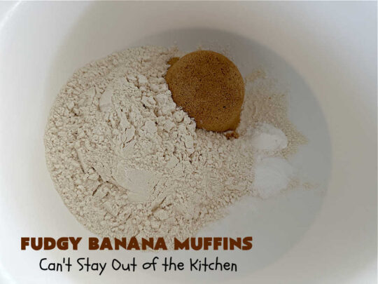 Fudgy Banana Muffins | Can't Stay Out of the Kitchen | Prepare to swoon over these delightful #muffins. They're full of #fudgy #chocolate flavor & include pieces of a #HersheysChocolateBar in the #muffin & sprinkled on top. #Bananas keep the #muffins moist. Great for a weekend, company or #holiday #breakfast or #brunch. #ChocolateMuffins #BananaMuffins #FudgyBananaMuffins