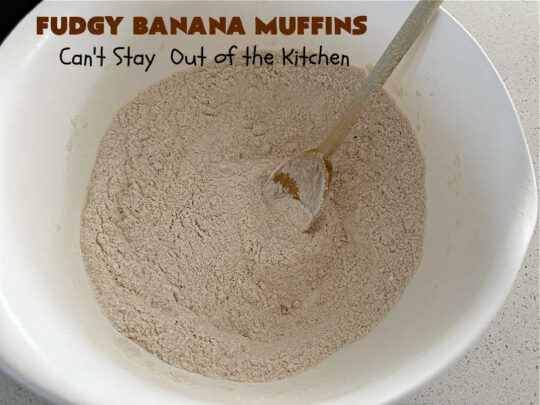 Fudgy Banana Muffins | Can't Stay Out of the Kitchen | Prepare to swoon over these delightful #muffins. They're full of #fudgy #chocolate flavor & include pieces of a #HersheysChocolateBar in the #muffin & sprinkled on top. #Bananas keep the #muffins moist. Great for a weekend, company or #holiday #breakfast or #brunch. #ChocolateMuffins #BananaMuffins #FudgyBananaMuffins