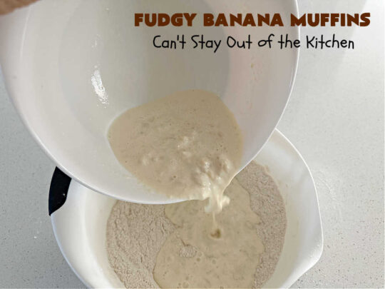 Fudgy Banana Muffins | Can't Stay Out of the Kitchen | Prepare to swoon over these delightful #muffins. They're full of #fudgy #chocolate flavor & include pieces of a #HersheysChocolateBar in the #muffin & sprinkled on top. #Bananas keep the #muffins moist. Great for a weekend, company or #holiday #breakfast or #brunch. #ChocolateMuffins #BananaMuffins #FudgyBananaMuffins