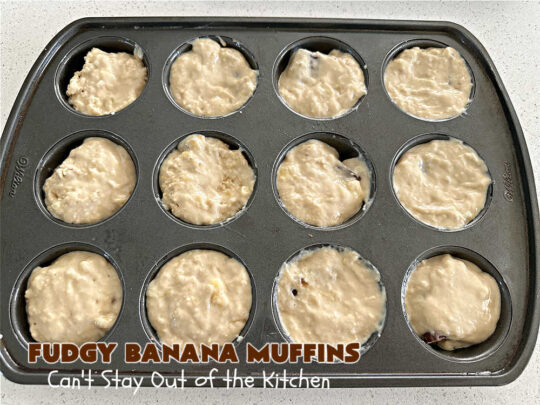 Fudgy Banana Muffins | Can't Stay Out of the Kitchen | Prepare to swoon over these delightful #muffins. They're full of #fudgy #chocolate flavor & include pieces of a #HersheysChocolateBar in the #muffin & sprinkled on top. #Bananas keep the #muffins moist. Great for a weekend, company or #holiday #breakfast or #brunch. #ChocolateMuffins #BananaMuffins #FudgyBananaMuffins