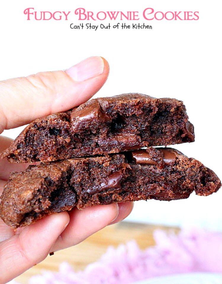 Fudgy Brownie Cookies | Can't Stay Out of the Kitchen | These #chocolate #cookies are awesome. I've made them 3 times in 2 weeks! They use 3 kinds of chocolate & are great for #holiday #baking. #dessert 