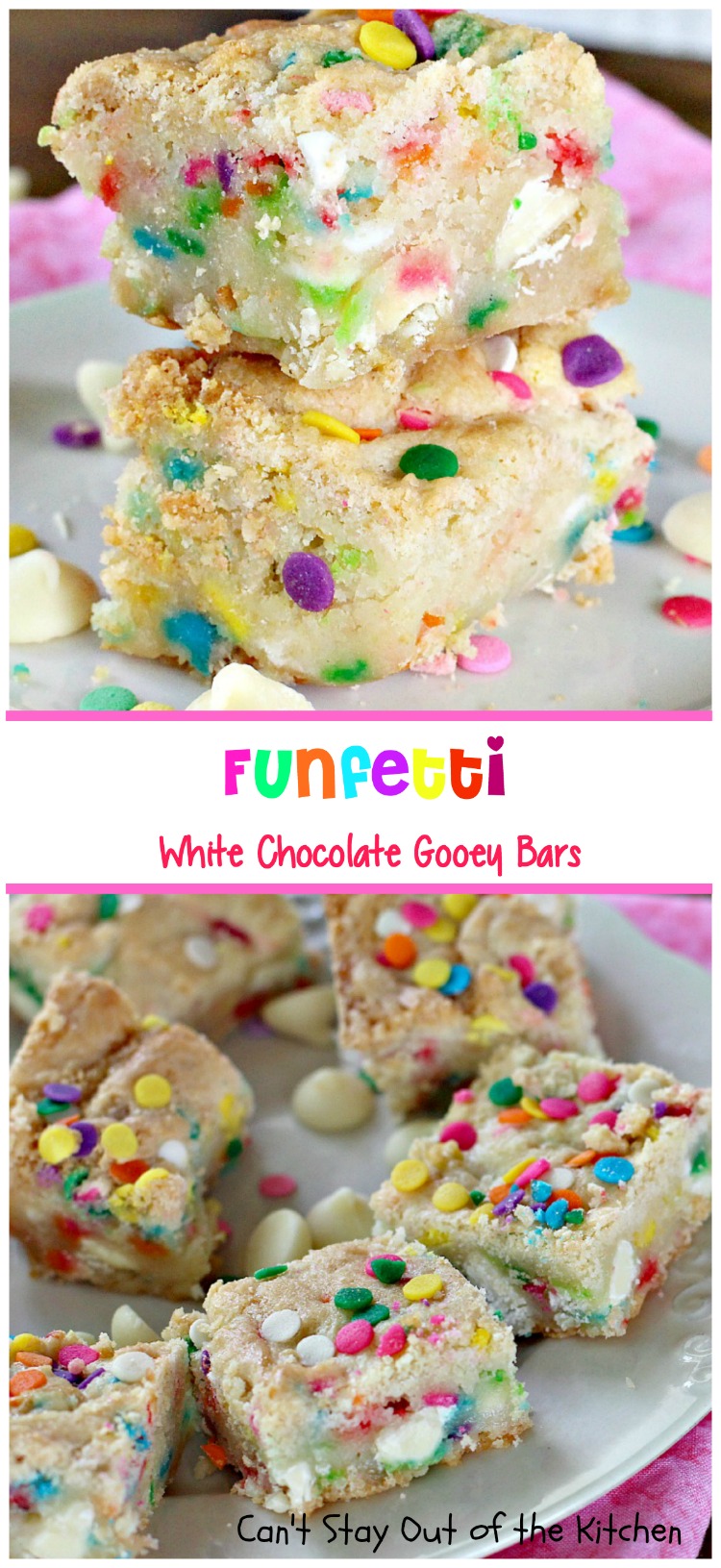 Funfetti White Chocolate Gooey Bars | Can't Stay Out of the Kitchen | these sensational and gooey #brownies are great for birthdays and #holidays. They're filled with #whitechocolatechips #funfetti and sweetened #condensedmilk. #cookie #dessert