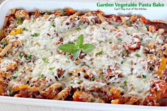 Garden Vegetable Pasta Bake | Can't Stay Out of the Kitchen | this delicious #pasta dish is quick and easy, made with many fresh #garden #veggies, and two #cheeses. #glutenfree #beef