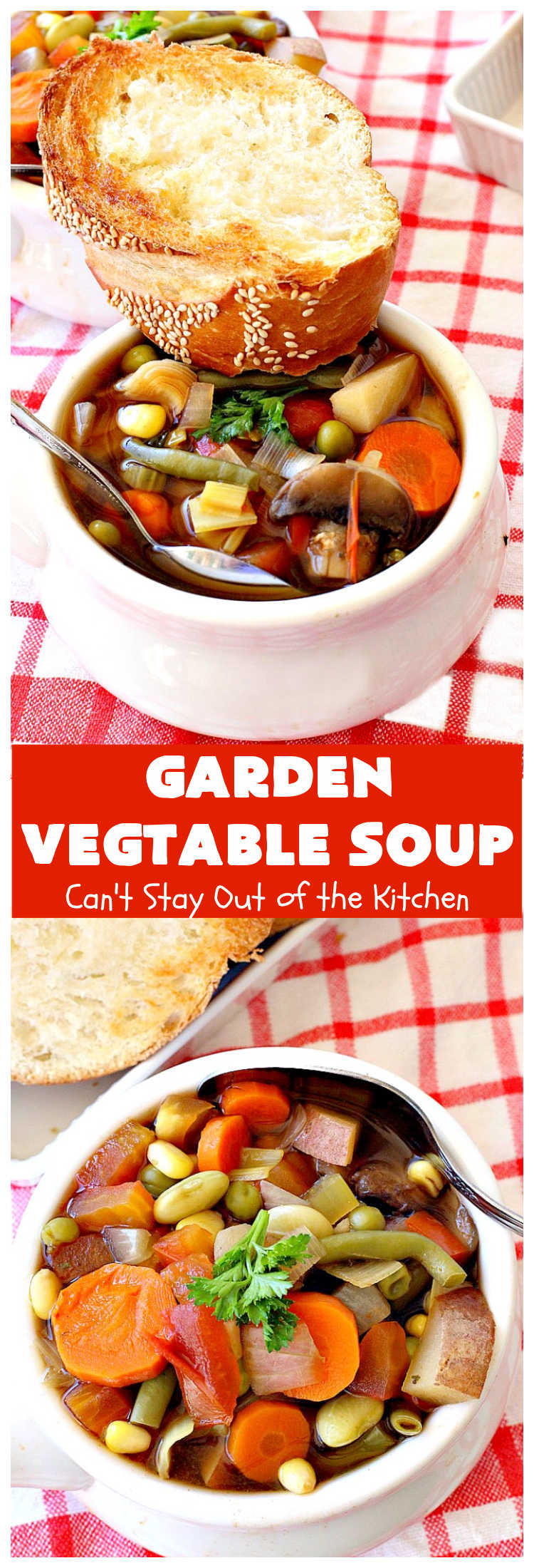 Garden Vegetable Soup | Can't Stay Out of the Kitchen | this savory & delicious #soup is chocked full of #veggies & so easy since it's made in the #crockpot. Enjoy a #LowCalorie comfort food meal with this tasty #recipe. #Healthy, #Clean Eating, #vegan & #GlutenFree. #MeatlessMondays #GardenVegetable Soup #SlowCooker #VegetableSoup #crockpot #EasyVegetableSoup