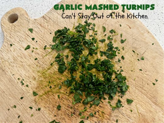 Garlic Mashed Turnips | Can't Stay Out of the Kitchen | this fabulous #SideDish is made like #GarlicMashedPotatoes but with #turnips instead. It also includes #bacon which adds a savory deliciousness that can' be beat. Terrific accompaniment for #Christmas, #Easter or #Thanksgiving dinners, company dinners or for #steak, #chicken or #pork. #garlic #GlutenFree #GarlicMashedTurnips