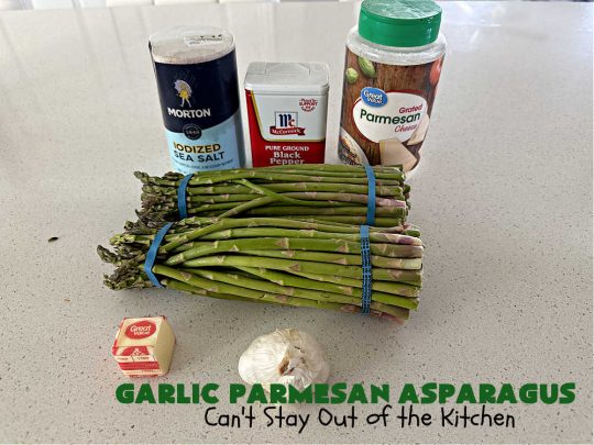 Garlic Parmesan Asparagus | Can't Stay Out of the Kitchen | this is a fantastic 4-ingredient #recipe for the #grill. New #asparagus is grilled and basted with an easy butter sauce including #garlic & #ParmesanCheese. This is a #healthy, #LowCalorie, #GlutenFree way to enjoy #asparagus. It's also a great #SideDish for family, company or #holiday dinners. #GarlicParmesanAsparagus