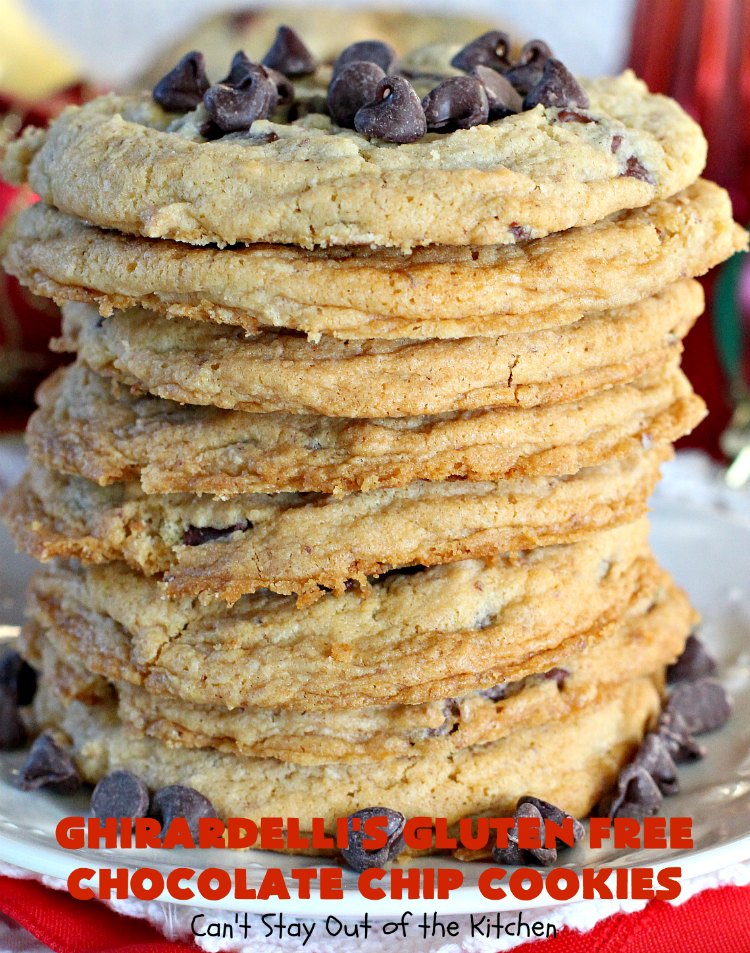 Ghirardelli's Gluten Free Chocolate Chip Cookies | Can't Stay Out of the Kitchen | these fabulous #ChocolateChipCookies are made with #GlutenFree flour & #GhirardellisChocolateChips. Mouthwatering & scrumptious treat for #holiday #baking. #ChristmasCookieExchange #Chocolate #ChocolateChips #GlutenFreeDessert #ChocolateDessert #GhirardellisGlutenFreeChocolateChipCookies #HolidayDessert #Ghirardellis