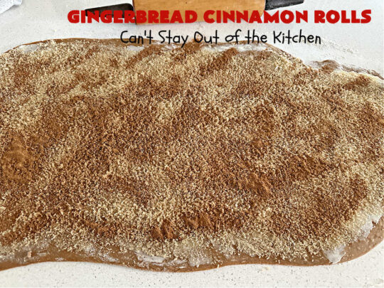 Gingerbread Cinnamon Rolls | Can't Stay Out of the Kitchen | These amazing #CinnamonRolls are the perfect #breakfast or #brunch idea for #holidays like #Thanksgiving, #Christmas or #NewYears. The down-home flavors of #gingerbread permeate this delightful #recipe. Every bite will have you swooning. #raisins #ginger #HolidayBreakfast #GingerbreadCinnamonRolls