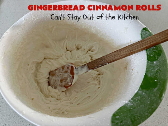 Gingerbread Cinnamon Rolls | Can't Stay Out of the Kitchen | These amazing #CinnamonRolls are the perfect #breakfast or #brunch idea for #holidays like #Thanksgiving, #Christmas or #NewYears. The down-home flavors of #gingerbread permeate this delightful #recipe. Every bite will have you swooning. #raisins #ginger #HolidayBreakfast #GingerbreadCinnamonRolls