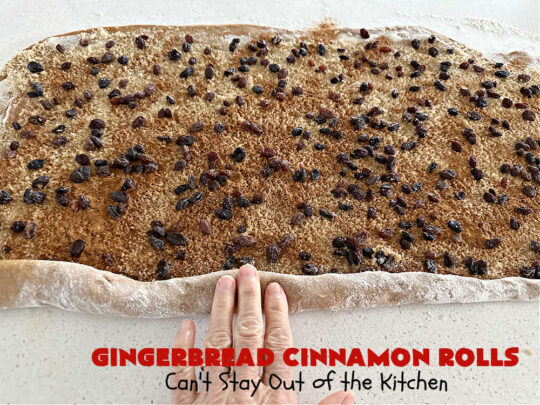 Gingerbread Cinnamon Rolls | Can't Stay Out of the Kitchen | These amazing #CinnamonRolls are the perfect #breakfast or #brunch idea for #holidays like #Thanksgiving, #Christmas or #NewYears. The down-home flavors of #gingerbread permeate this delightful #recipe. Every bite will have you swooning. #raisins #ginger #HolidayBreakfast #GingerbreadCinnamonRolls