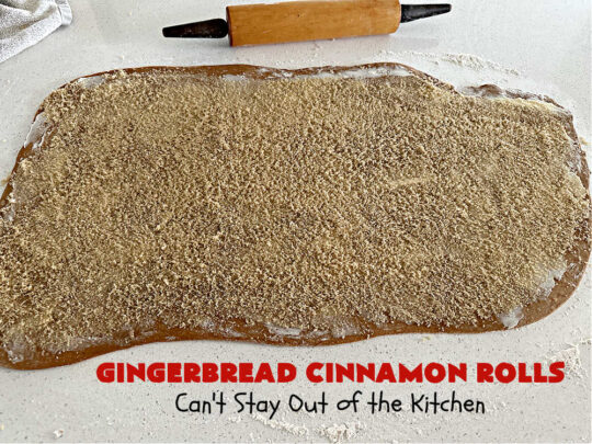 Gingerbread Cinnamon Rolls | Can't Stay Out of the Kitchen | These amazing #CinnamonRolls are the perfect #breakfast or #brunch idea for #holidays like #Thanksgiving, #Christmas or #NewYears. The down-home flavors of #gingerbread permeate this delightful #recipe. Every bite will have you swooning. #raisins #ginger #HolidayBreakfast #GingerbreadCinnamonRolls