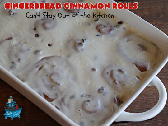 Gingerbread Cinnamon Rolls | Can't Stay Out of the Kitchen | These amazing #CinnamonRolls are the perfect #breakfast or #brunch idea for #holidays like #Thanksgiving, #Christmas or #NewYears. The down-home flavors of #gingerbread permeate this delightful #recipe. Every bite will have you swooning. #raisins #ginger #HolidayBreakfast #GingerbreadCinnamonRolls