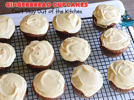 Gingerbread Cupcakes | Can't Stay Out of the Kitchen | Enjoy the marvelous flavors of #molasses & #ginger in these luscious #GingerbreadCupcakes. These #cupcakes have a terrific #caramel #icing that will have you drooling! Wonderful for #Thanksgiving or #Christmas dinner, #holiday, office or #tailgating parties. #Gingerbread