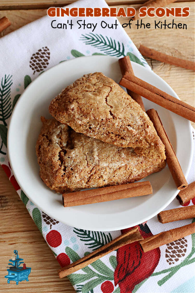 Gingerbread Scones | Can't Stay Out of the Kitchen | these #gingerbread #scones have all the delicious flavor from #ginger & #molasses perfectly balanced with the sweetness of #BrownSugar. Every bite is so mouthwatering & satisfying. Terrific for a weekend, company or #holiday #breakfast or #brunch. #GingerbreadScones