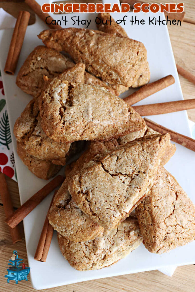 Gingerbread Scones | Can't Stay Out of the Kitchen | these #gingerbread #scones have all the delicious flavor from #ginger & #molasses perfectly balanced with the sweetness of #BrownSugar. Every bite is so mouthwatering & satisfying. Terrific for a weekend, company or #holiday #breakfast or #brunch. #GingerbreadScones