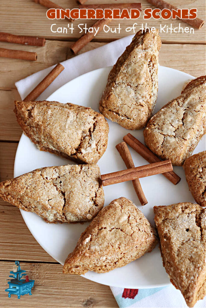 Gingerbread Scones | Can't Stay Out of the Kitchen | these #gingerbread #scones have all the delicious flavor from #ginger & #molasses perfectly balanced with the sweetness of #BrownSugar. Every bite is so mouthwatering & satisfying. Terrific for a weekend, company or #holiday #breakfast or #brunch. #GingerbreadScones