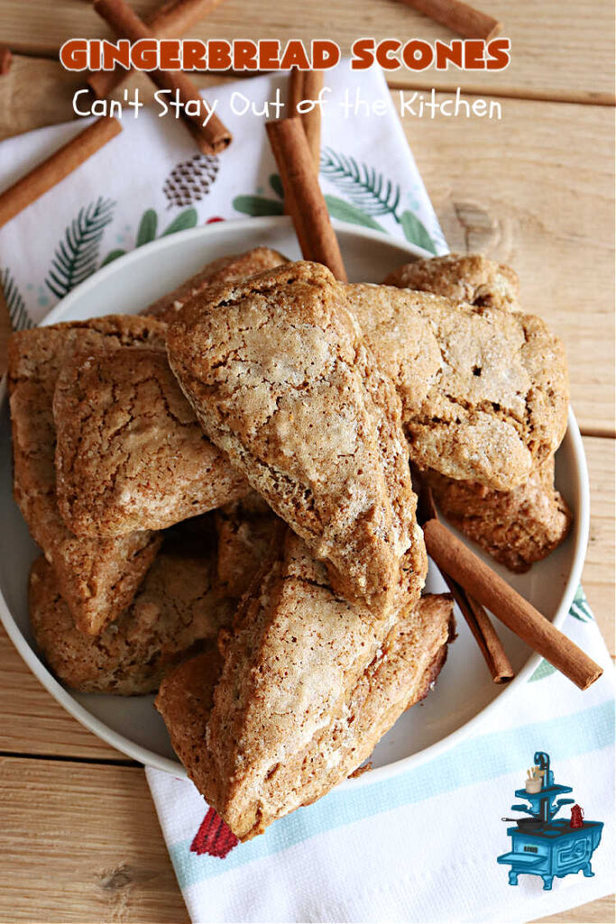 Gingerbread Scones | Can't Stay Out of the Kitchen | these #gingerbread #scones have all the delicious flavor from #ginger & #molasses perfectly balanced with the sweetness of #BrownSugar. Every bite is so mouthwatering & satisfying. Terrific for a weekend, company or #holiday #breakfast or #brunch. #GingerbreadScones