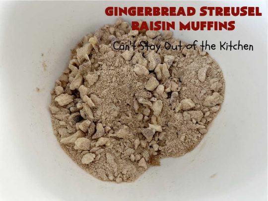 Gingerbread Streusel Raisin Muffins | Can't Stay Out of the Kitchen | these delicious #GingerbreadMuffins are terrific for #FallBaking & for a #holiday #breakfast. The old-world flavors of this #recipe include #molasses, #ginger, #raisins & #cinnamon. The #streusel topping includes #walnuts which add delightful crunchiness. Your family will love these tasty #muffins for your next weekend or company #breakfast. #HolidayBreakfast #raisins #Gingerbread #GingerbreadStreuselRaisinMuffins