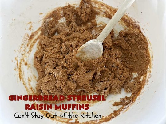 Gingerbread Streusel Raisin Muffins | Can't Stay Out of the Kitchen | these delicious #GingerbreadMuffins are terrific for #FallBaking & for a #holiday #breakfast. The old-world flavors of this #recipe include #molasses, #ginger, #raisins & #cinnamon. The #streusel topping includes #walnuts which add delightful crunchiness. Your family will love these tasty #muffins for your next weekend or company #breakfast. #HolidayBreakfast #raisins #Gingerbread #GingerbreadStreuselRaisinMuffins