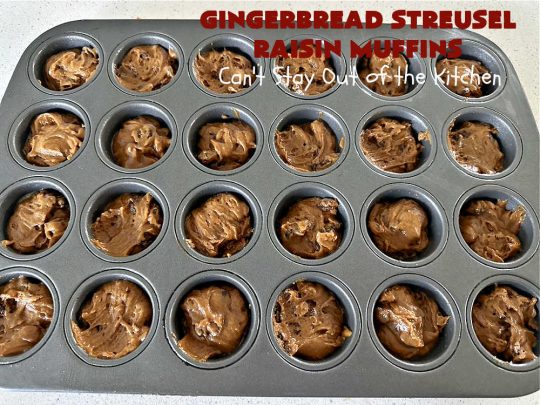 Gingerbread Streusel Raisin Muffins | Can't Stay Out of the Kitchen | these delicious #GingerbreadMuffins are terrific for #FallBaking & for a #holiday #breakfast. The old-world flavors of this #recipe include #molasses, #ginger, #raisins & #cinnamon. The #streusel topping includes #walnuts which add delightful crunchiness. Your family will love these tasty #muffins for your next weekend or company #breakfast. #HolidayBreakfast #raisins #Gingerbread #GingerbreadStreuselRaisinMuffins