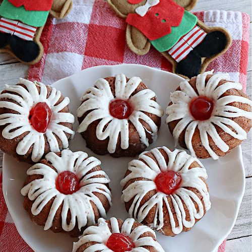 Gingerbread Tea Cakes | Can't Stay Out of the Kitchen | these luscious #TeaCakes are made with a #Gingerbread mix. They include #walnuts & vanilla chips. The icing is canned #CinnamonToastCrunch icing! Every bite is spectacular & will have you swooning! #holiday #baking #Christmas #dessert #cake #GingerbreadTeaCakes