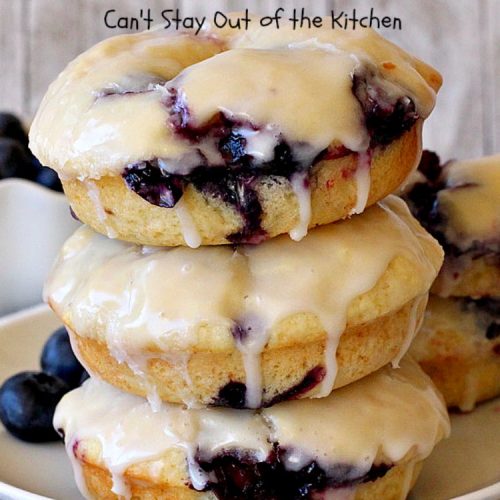Glazed Blueberry Donuts | Can't Stay Out of the Kitchen | if you want to wow your family & friends, make these heavenly #blueberry #donuts for #breakfast. They're absolutely spectacular. #Holiday #HolidayBreakfast #CompanyBreakfast #BlueberryDonuts #GlazedBlueberryDonuts