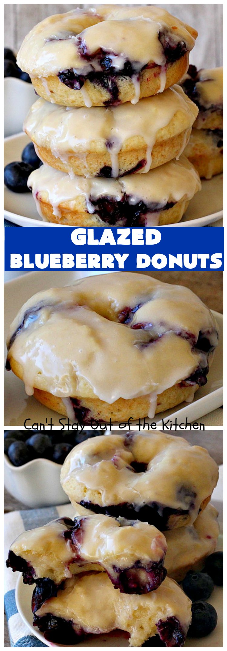 Glazed Blueberry Donuts | Can't Stay Out of the Kitchen