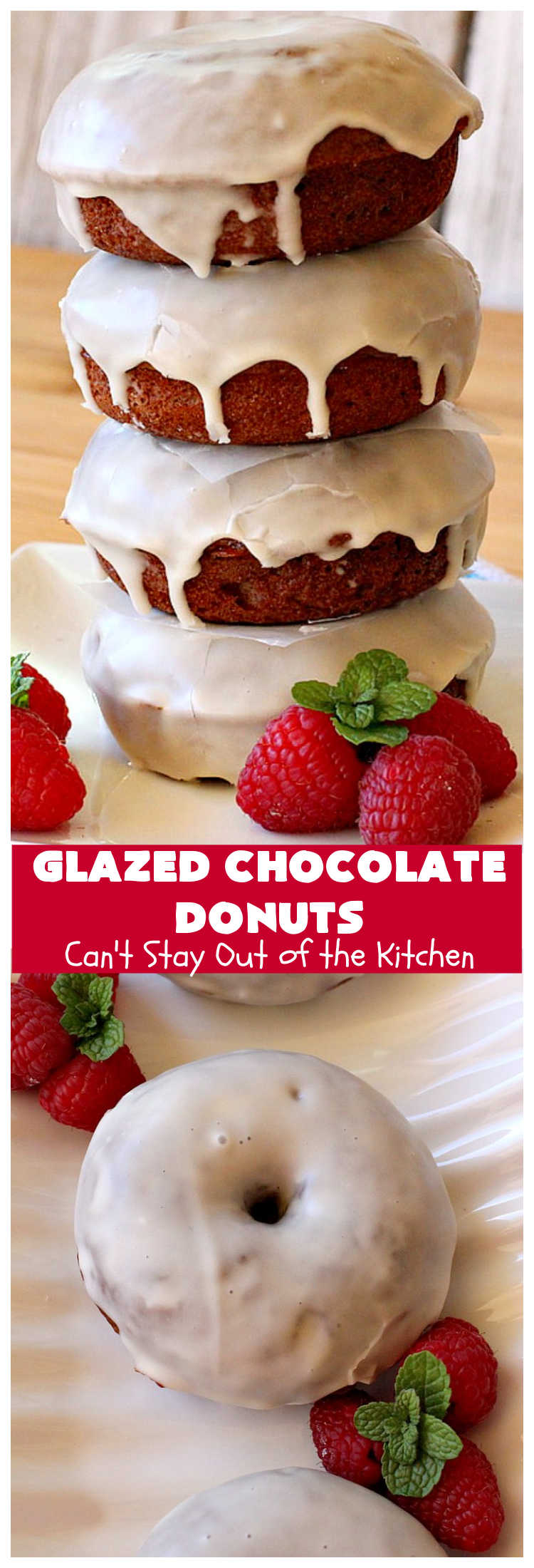 Glazed Chocolate Donuts | Can't Stay Out of the Kitchen | these mouthwatering #donuts are the ultimate in comfort food! They're glazed with a vanilla icing and so delicious you won't be able to stay out of them! #Chocolate #ChocolateDonuts #Breakfast #Holiday #HolidayBreakfast #Brunch #GlazedChocolateDonuts