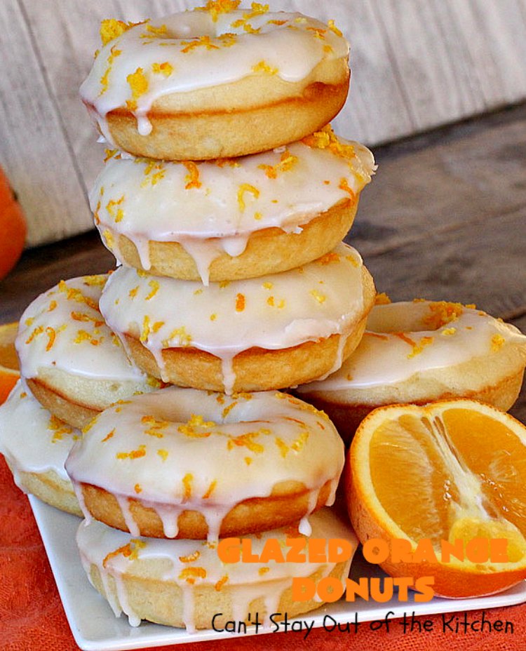 Glazed Orange Donuts | Can't Stay Out of the Kitchen | these fabulous #donuts are filled with #orange juice and orange zest. They're absolutely mouthwatering & perfect for a weekend #breakfast for company or family. #HolidayBreakfast #BakedOrangeDonuts